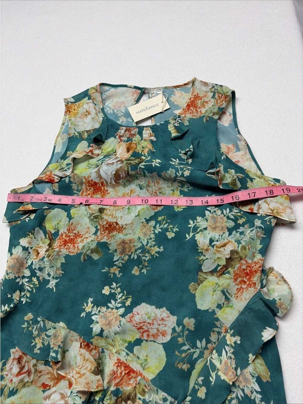 Sundance NWT Teal Floral ruffled flowy midi Dress size small - Picture 11 of 12